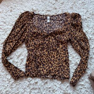 MNG Leopard Print Top - Brown and Black